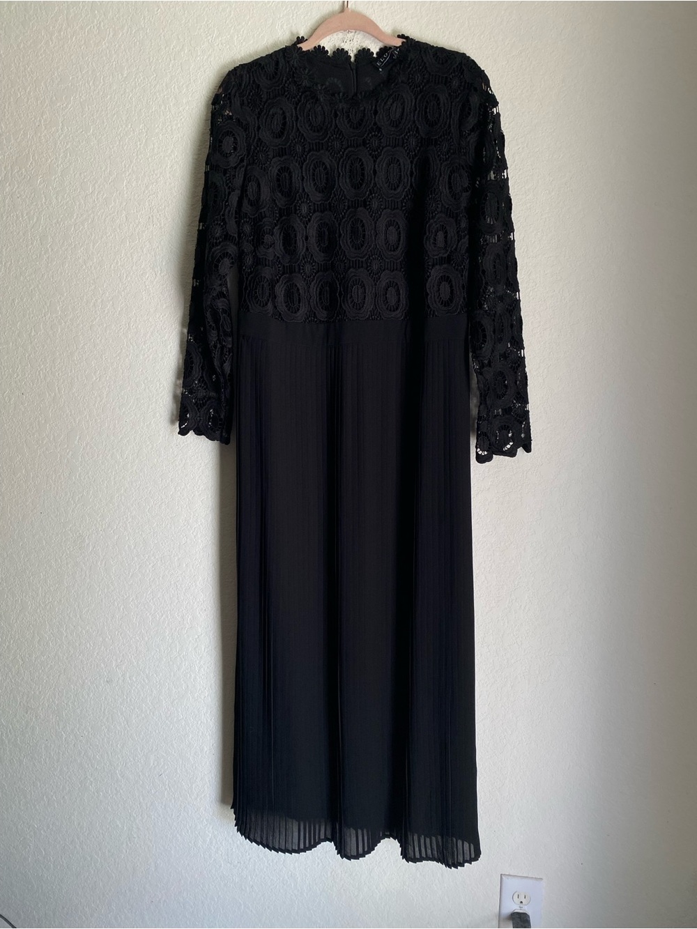ELOQUII Black Lace Long Sleeves Maxi Pleated Chiffon Skirt Formal Dress 14 New - Picture 2 of 14